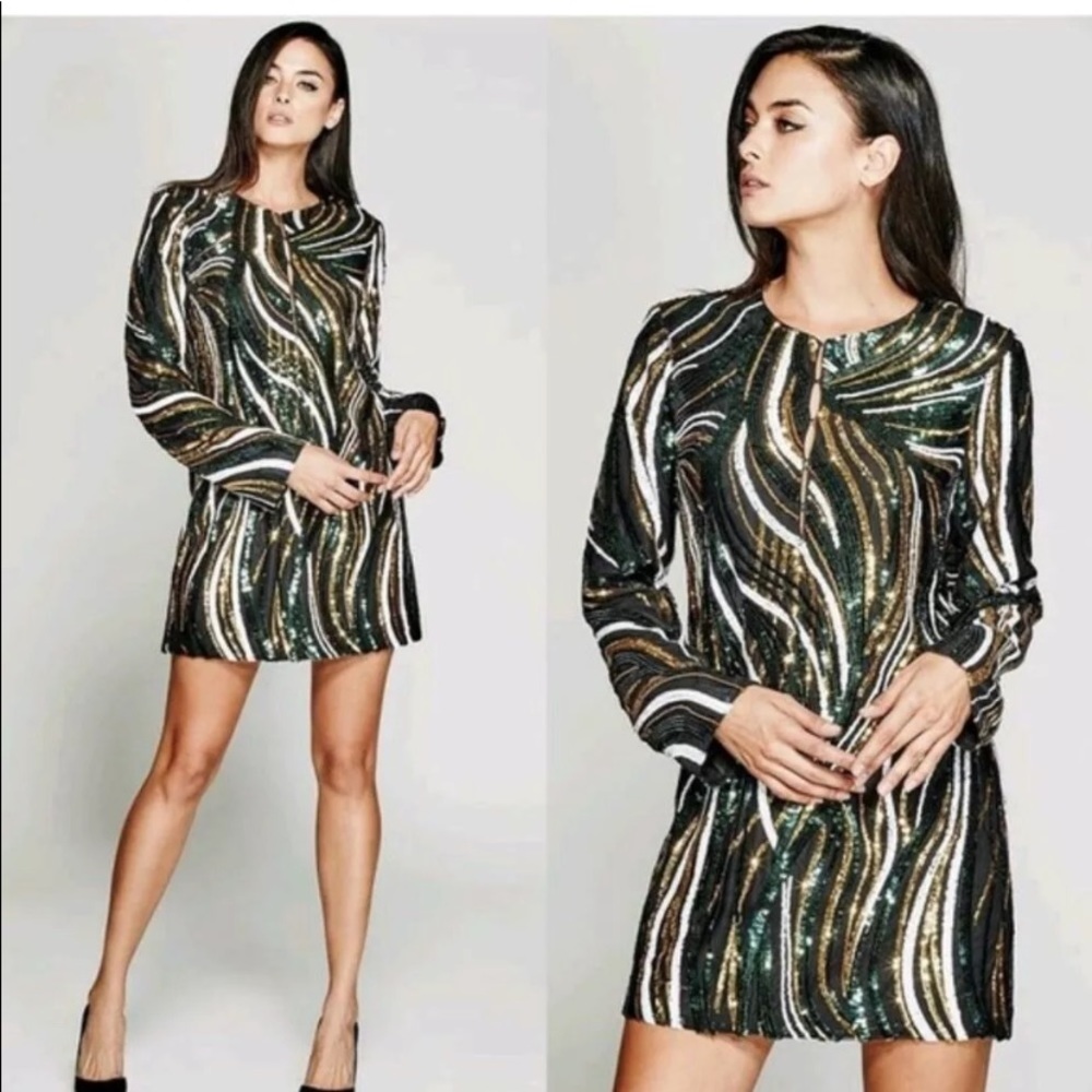 - Marciano Sequin Shift Dress Holiday New Year Long Sleeves Swifty